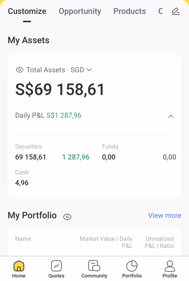 Compte-titres ordinaire ouvert à Singapour.
